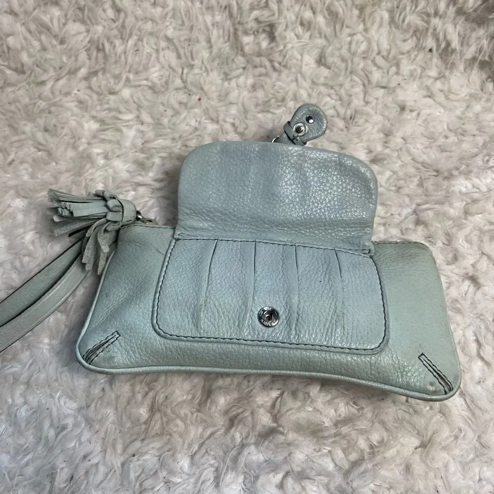 Vintage Juicy Couture leather Blue wristlet wallet tassel &silver tone accents